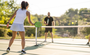 Couple playing Pickleball